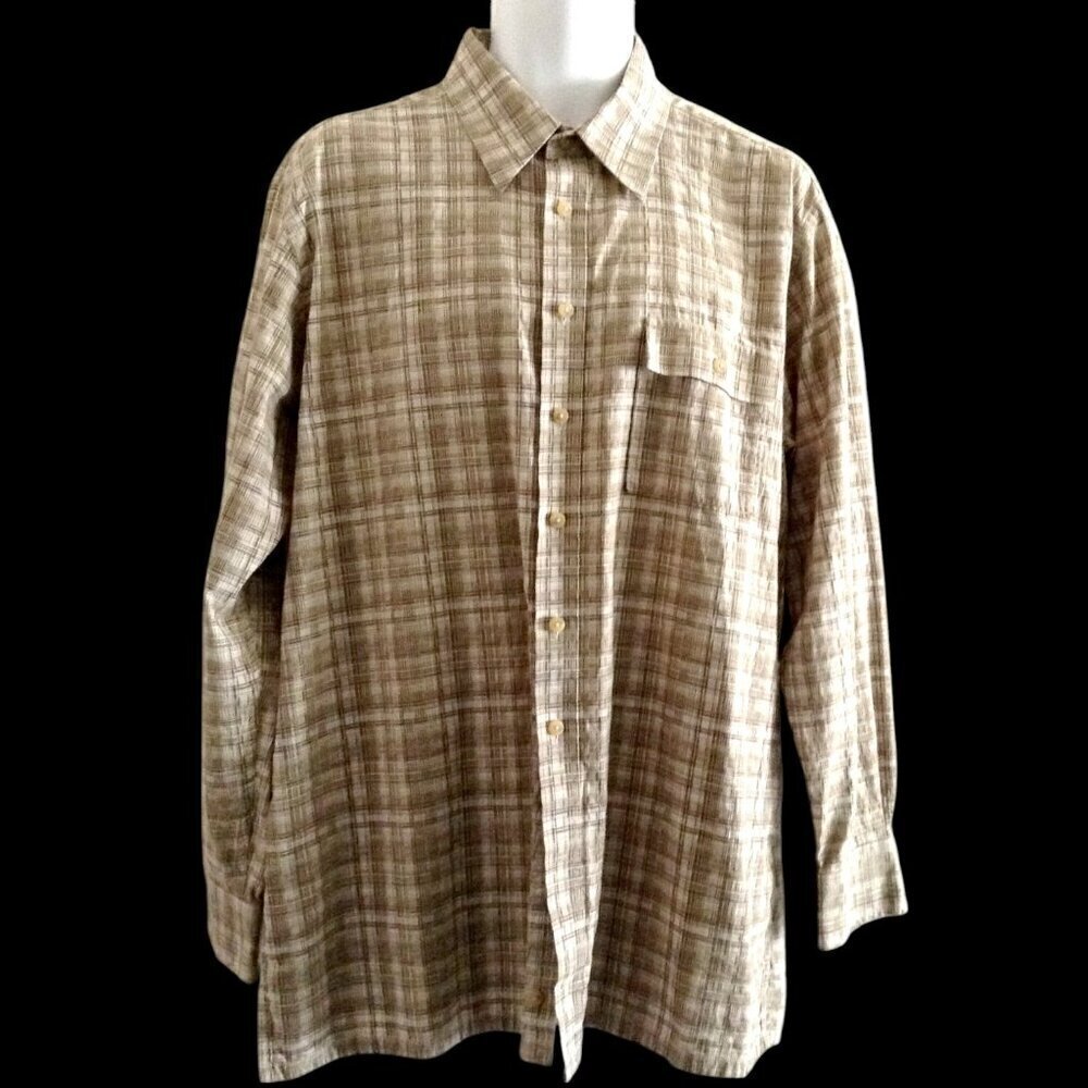 Nicole Miller New York Men's Shirt XL Brown Beige Green Plaid